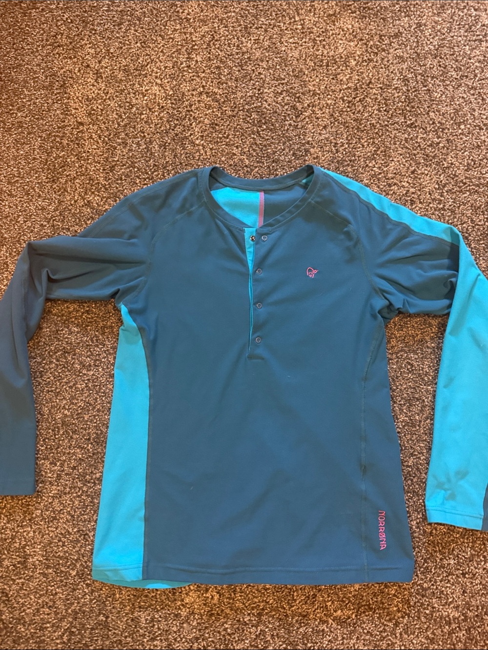 Women’s Long Sleeve Henley Tee in Teal and Bright Blue by Norrona
